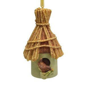 Marjolein Bastin 1998 Hallmark Birdhouse Ornament Straw Roof Bird Figurine